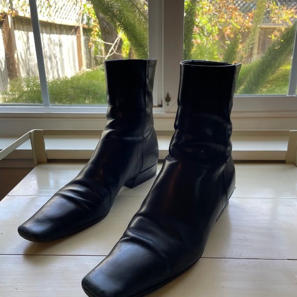 Women's Prada Black Short Boot Size 7 1 1/4 inch Heel - Picture 1 of 12